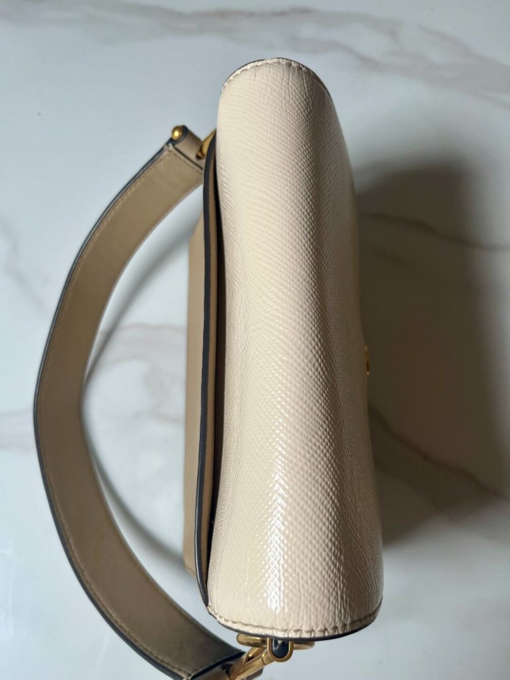 Tory Burch Robinson Color Block Saffiano Leather Flap Shoulder Bag Ivory/Taupe - Picture 4 of 16